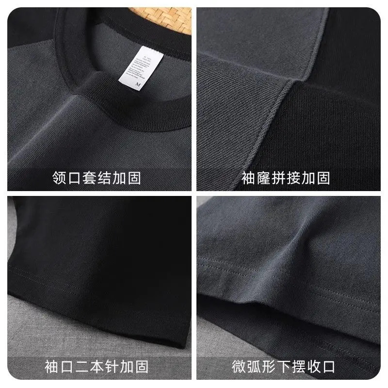 Classic 300g heavy-duty contrasting patch work short sleeved T-shirt womens loose round neck half sleeved top 250403