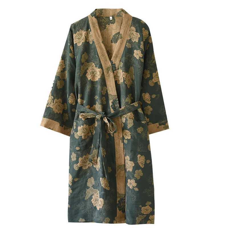 100 Cotton Vintage Print Dressing Gowns For Women Casual Home Wear Robe Loose Autumn Winter Bathrobe Female Room Wear Sleepwear C251104