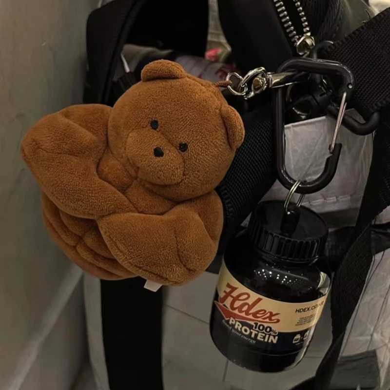 Muscle Bear Fitness Bag Doll Pendant Keychain Mobile Backpack Decorative Pendant Plush Brown Bear Fitness Souvenir GiftW251103