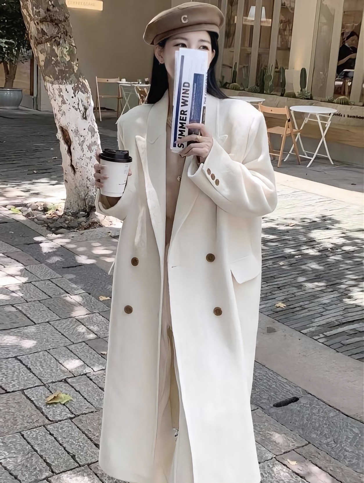 3008 High-end loose and elegant shoulder-length suit, retro wool coat, unique French medium-length women's outerwear.