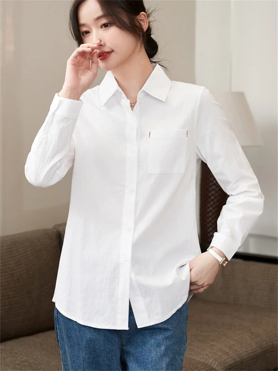 Women Spring Autumn Style Cotton and linen Blouses Shirts Lady Casual Long Sleeve Turn-down Collar White Blouses Tops DF4894 250403