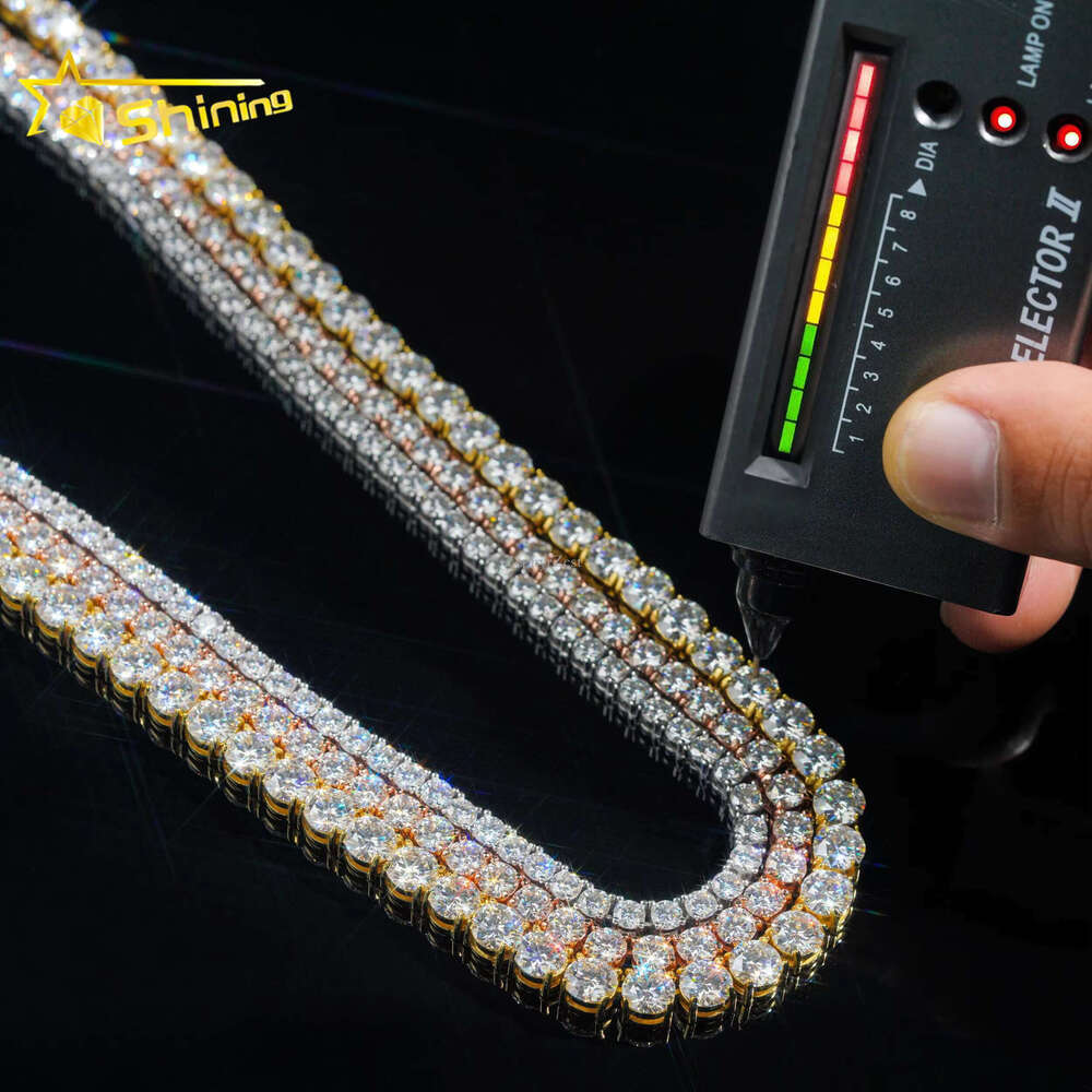 Fast Shipping Hip Hop Iced Out D Color VVS Lab Moissanite Dia Sterg Sier 2MM 3MM 4MM Tennis Bracelet Chain Necklace
