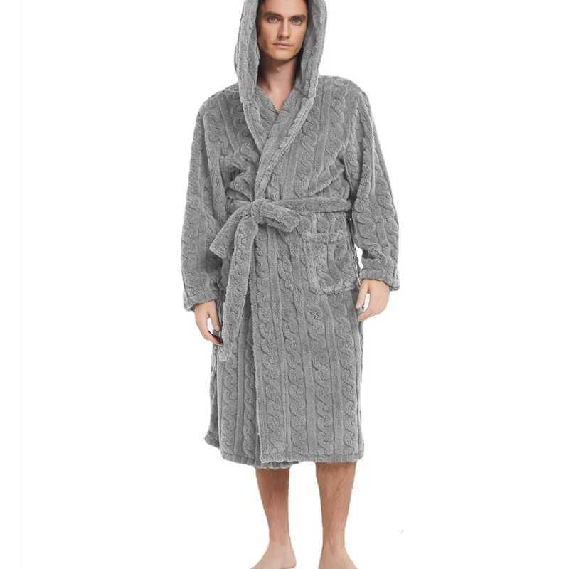New Winter American-Style Robe - Plus Size Comfortable Cotton-Blend Fleece Hooded Pyjamas for Men Thickened Couples Robe C251104