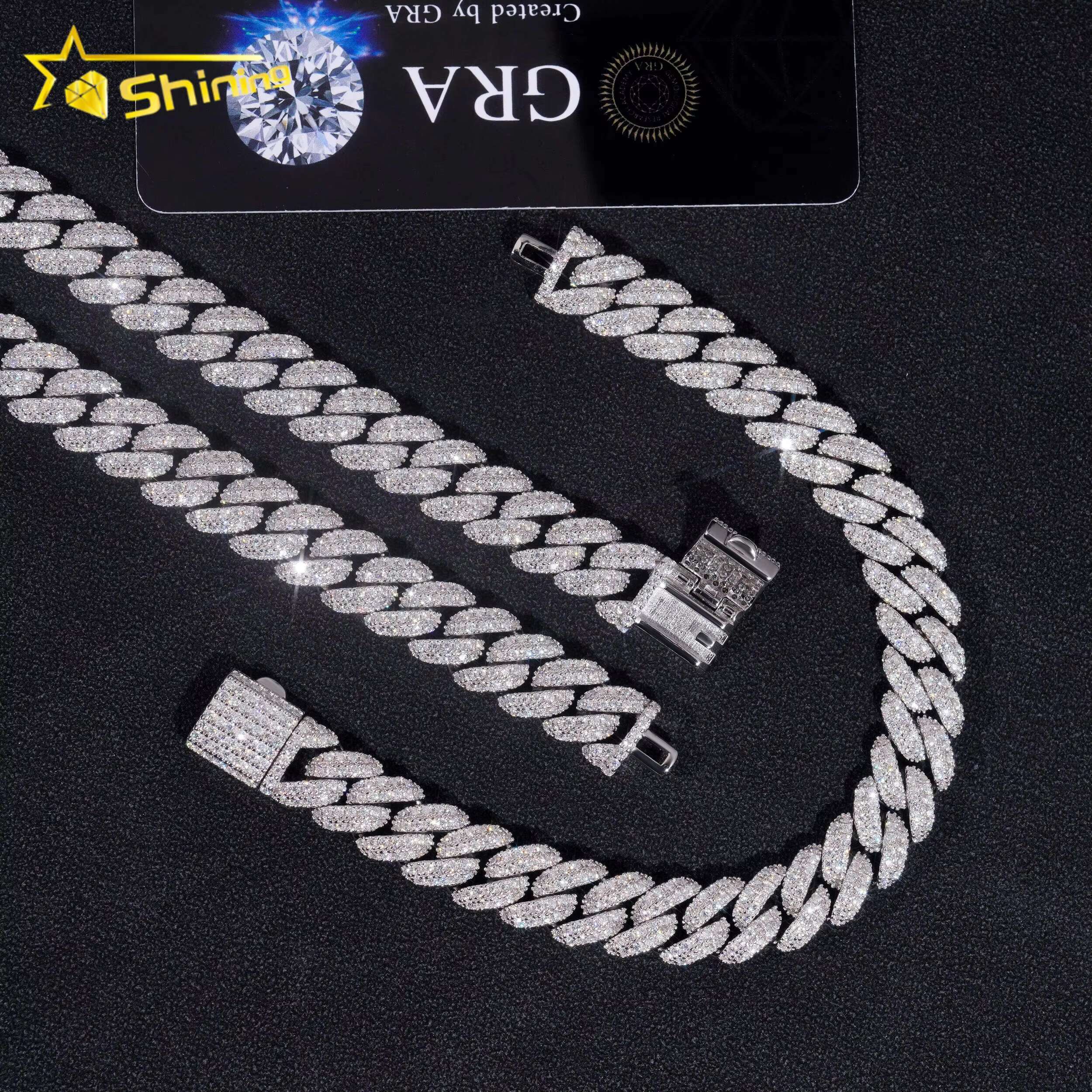 Factory Price High Quality VVS Diamond Two Row Moon Shape 925 Silver 10MM Moissanite Cuban Link Chain