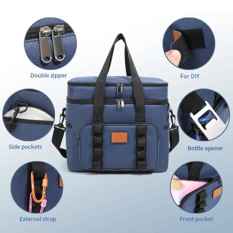 Large Capacity Double Layer Insulation Bento Lunch Bag Portable Picnic Cooler Ice Pack Waterproof Food Thermal Lunchbox BagsC250403
