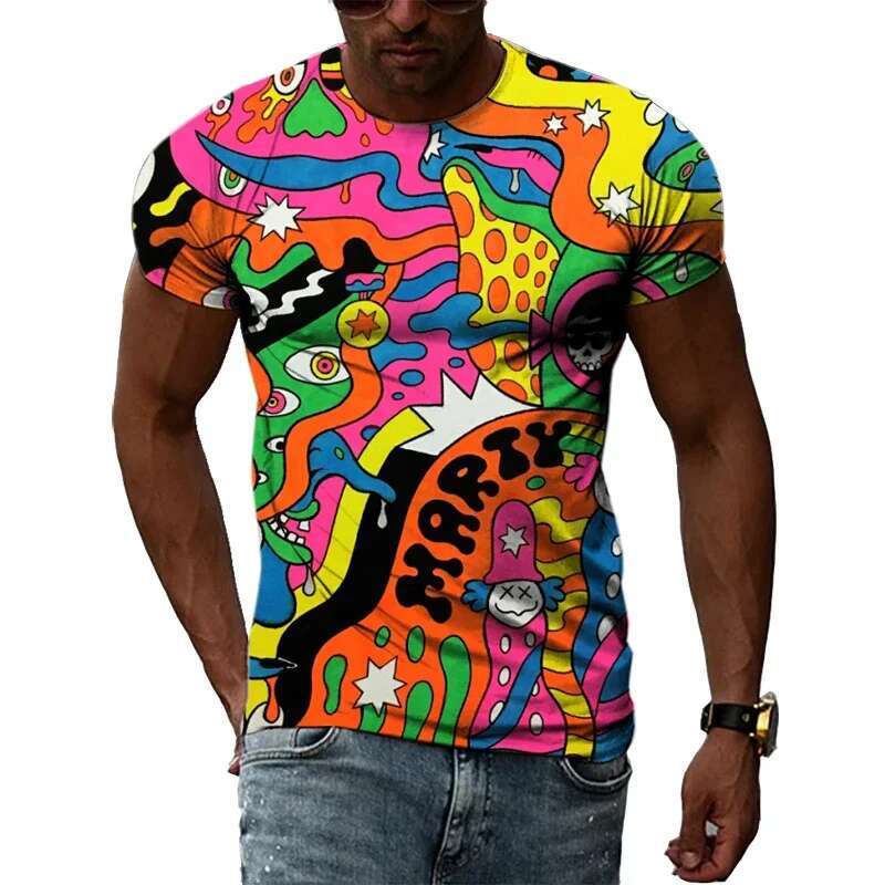 Men's abstract color 3D printed T-shirt, personalized casual shirt, street style, hip-hop, Haruku, short sleeved