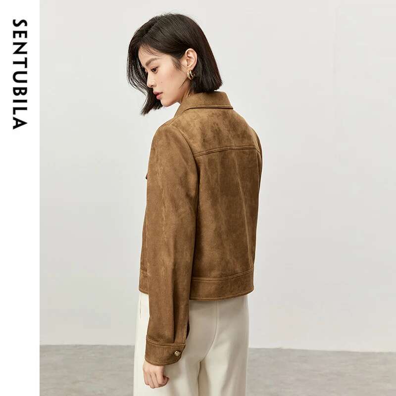 SENTUBILA Retro Leather Jackets For Women Winter Thick Warm Outerwear 2024 Vintage Moto Biker Jacket Female Short Coat 143W56798