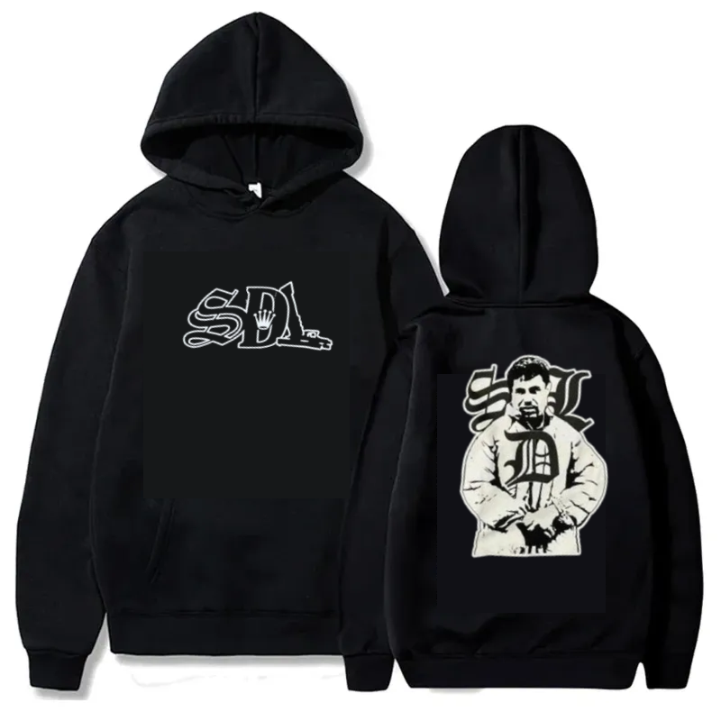 Sdl Men's Hoodies TRENDING 2025 Sdl Blue Strips X Asalii Black Hoodie Collection Streetwear Hip-hop Street Rap Style Luxurious Design Sweatshirts