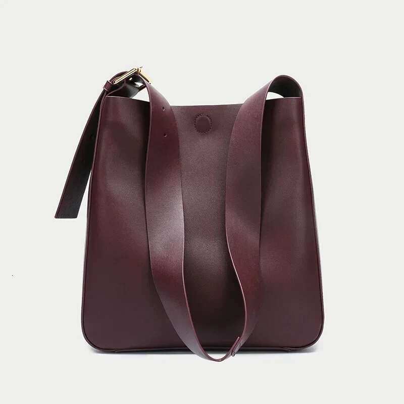 Soft Cowhdie Minimalism Women Bucket Elegant French Style Lady Large Tote Thick Real Leather Bag 2024
