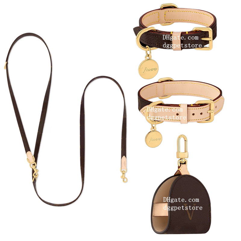 Designer Dog Collars Crossbody Dog Leash and Dog Bags Holder Stylish Dog Collar with Round Dog Tag, Soft Adjustable for Small Medium Large Dogs Luxury Dog Accessories