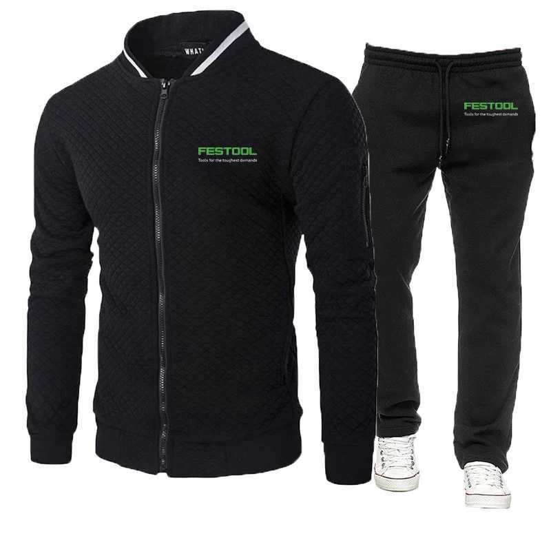 2025 Spring And Autumn Mans Fashion Slim Sets Festool Print New Type Lightweight Travel Zipper HoodiesLong Pants Suits J251104