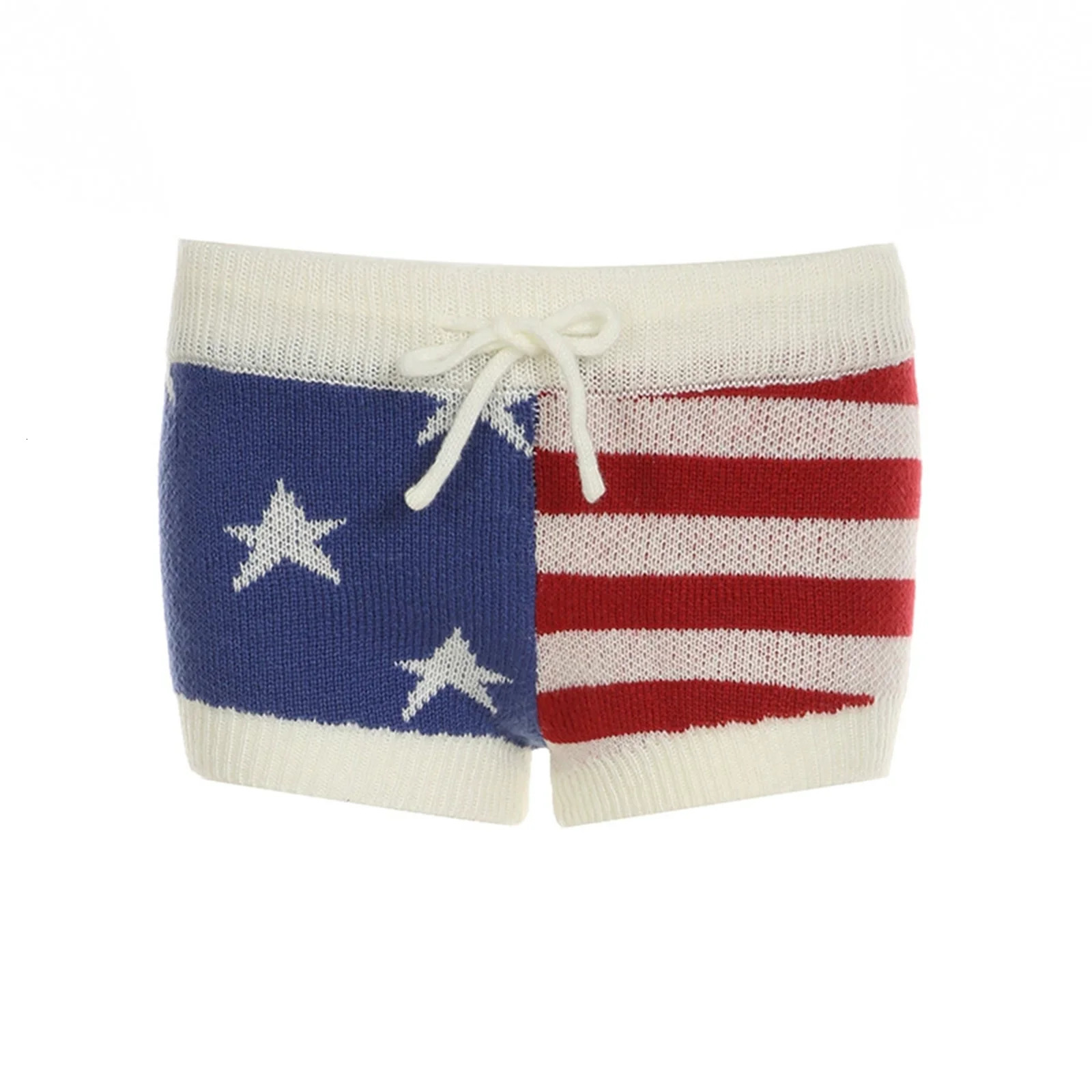 July 4th Womens Knitted Shorts Summer Low Waist Star and Stripe Printed Brushed Stretch 250401