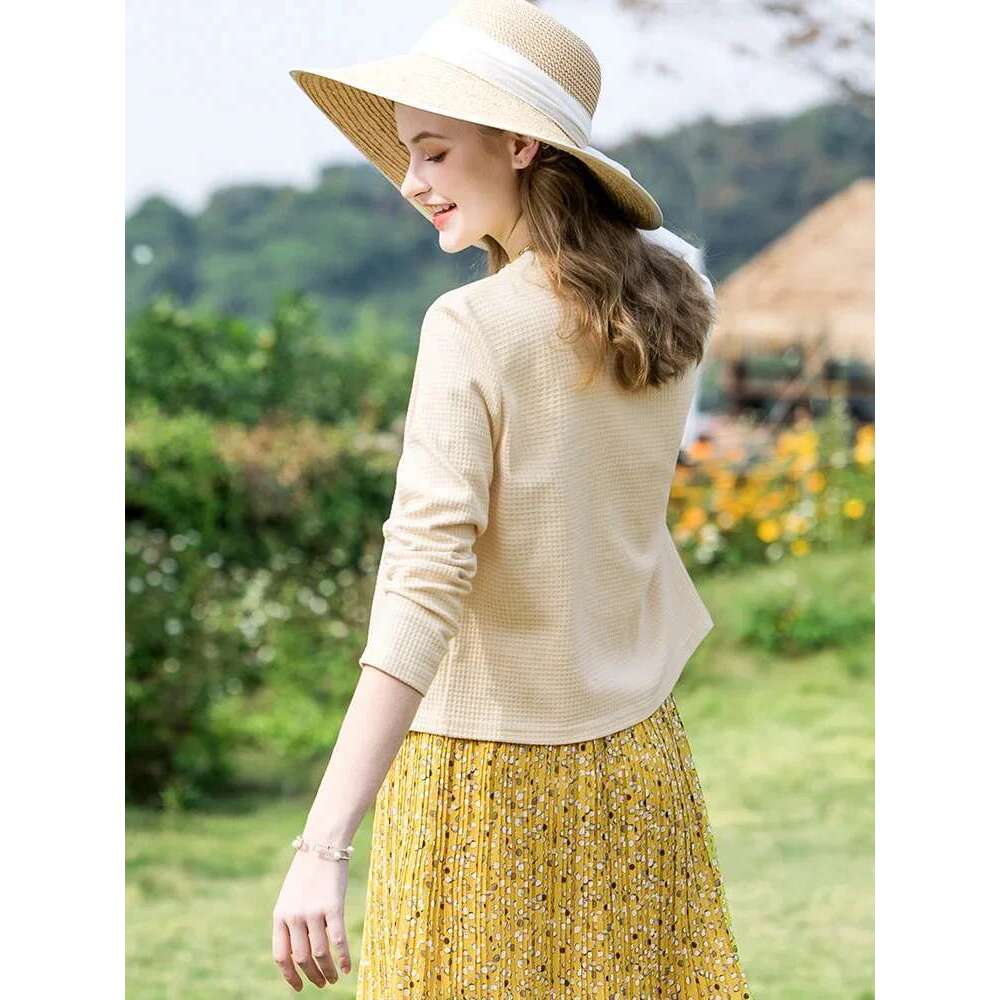 Elegant Woman Sweater Short Patchwork Cardigan Spring Temperament Knitted Korean Style Long Sleeve Top