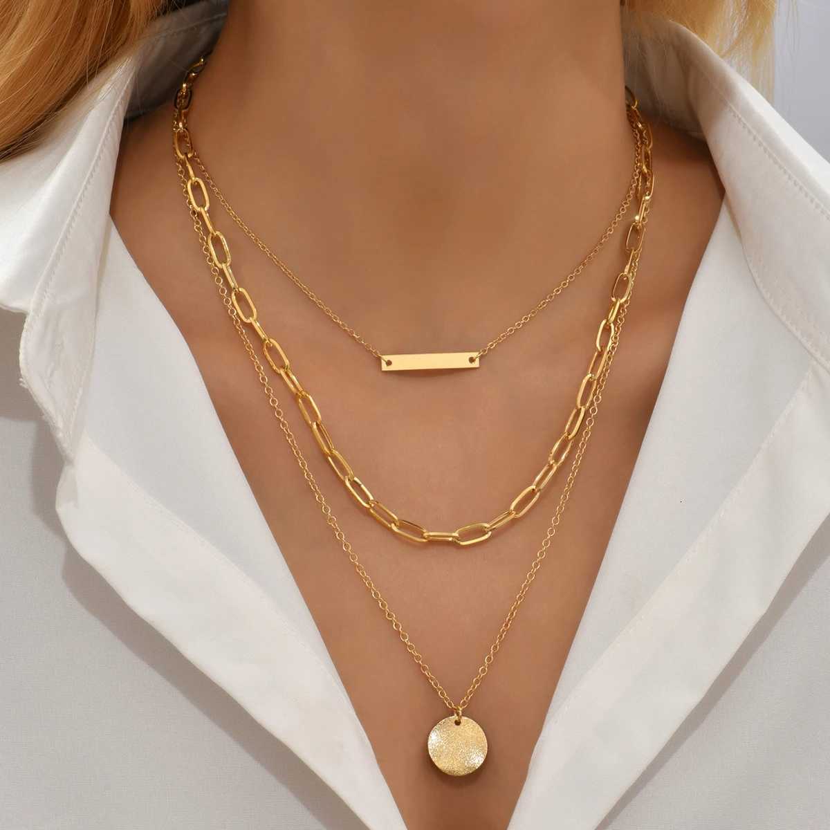 Vintage Gold Plated Round Coin Pendant Neckalce for Women Multi-Layer Chain Choker Necklaces Femme Collares Punk JewelryXJ251104