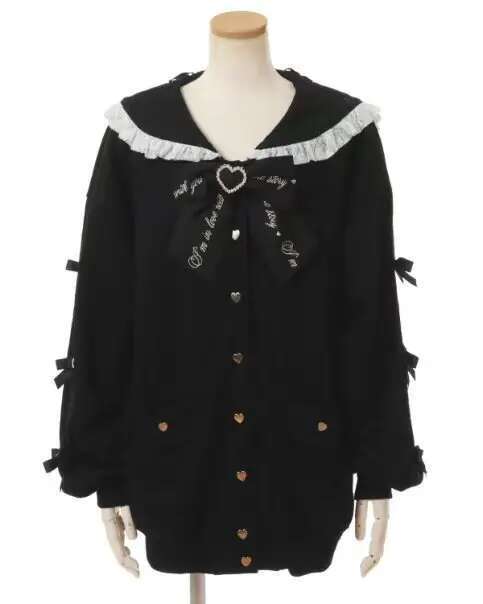Japanese Style Liz Sailor Collar Cardigan Coat New Autumn Heart Shape Rhie Lace-up Bow Loose Hoodie Jacket Outwear
