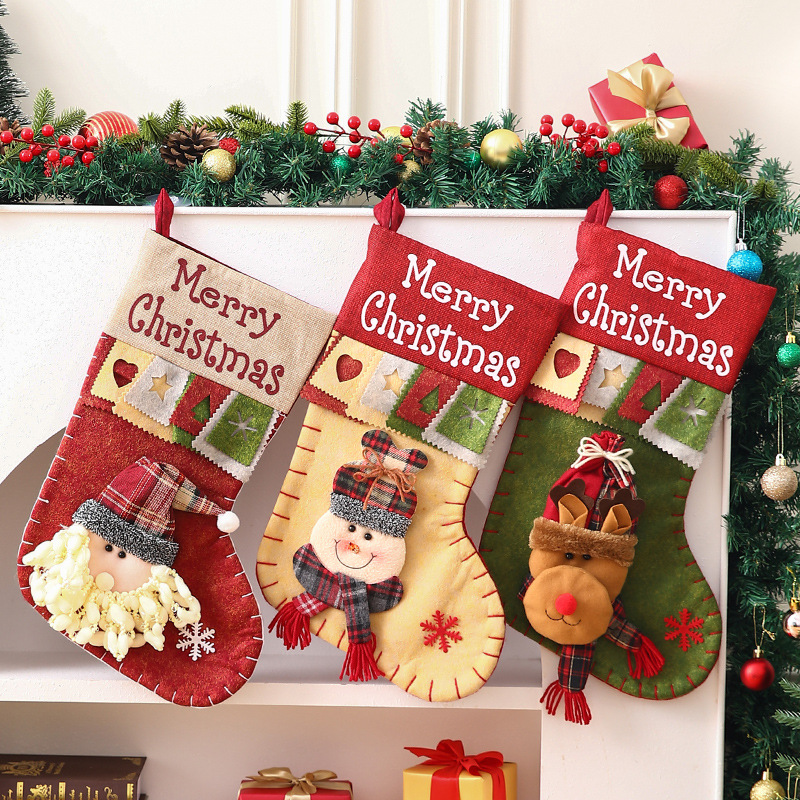 2-Pack Large Christmas Stocking Gift Bags - Decorative Santa Claus Hanging Ornaments for Kids, Gift Bags for Apples, Candies and Presents delicate cra