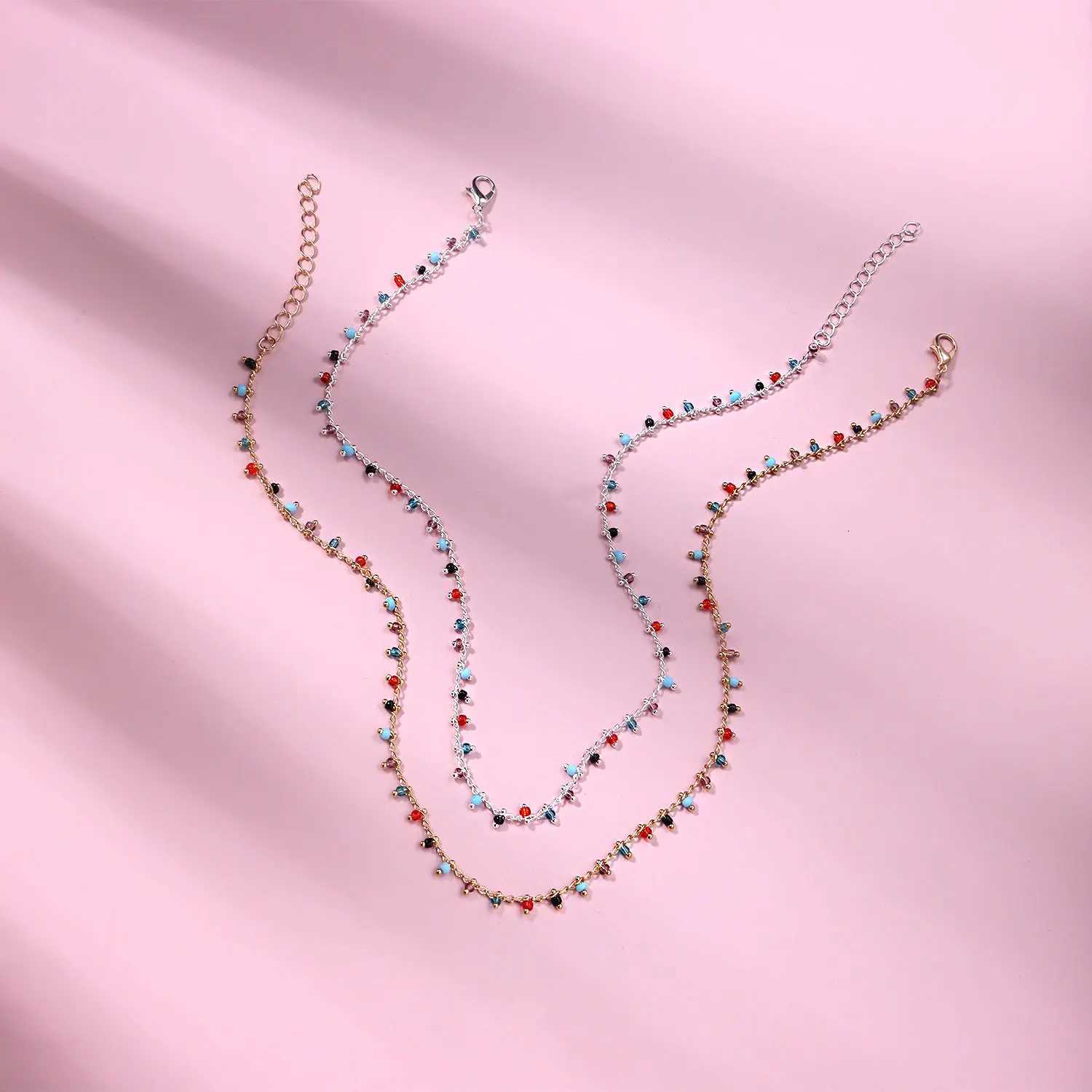 Bohemian Colorful Acrylic Crystal Bead Tassel Choker Necklace Simple Trend Handmade Bead Chain Necklace For Women Gift JewelryXJ251104