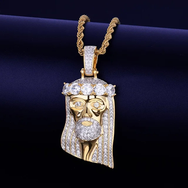 HipHop Small Jesus Pendant Necklace Mens S925 silver Inlaid Moissanite HipHop Trendy Jewelry