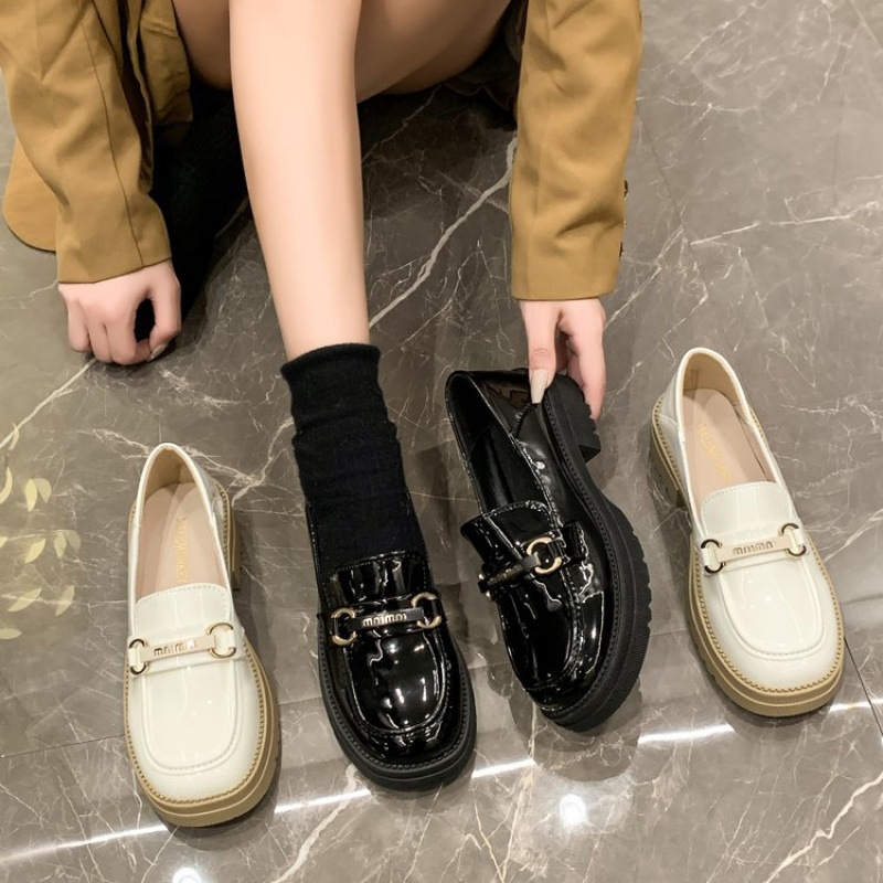 designer shoes 2025 Women's thick-soled height-increasing loafers spring style slip-on British style small leather shoes match with skirts JK sin