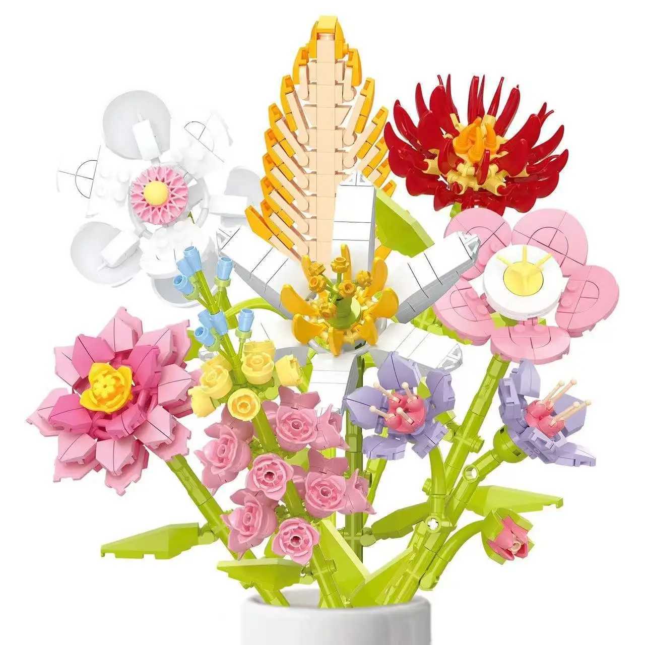 Simulation Rose Building Blocks Roses Flower Potted Bouquet 3D Model Home Decoration Bricks DIY Childrens Educational Toys Gift C251104
