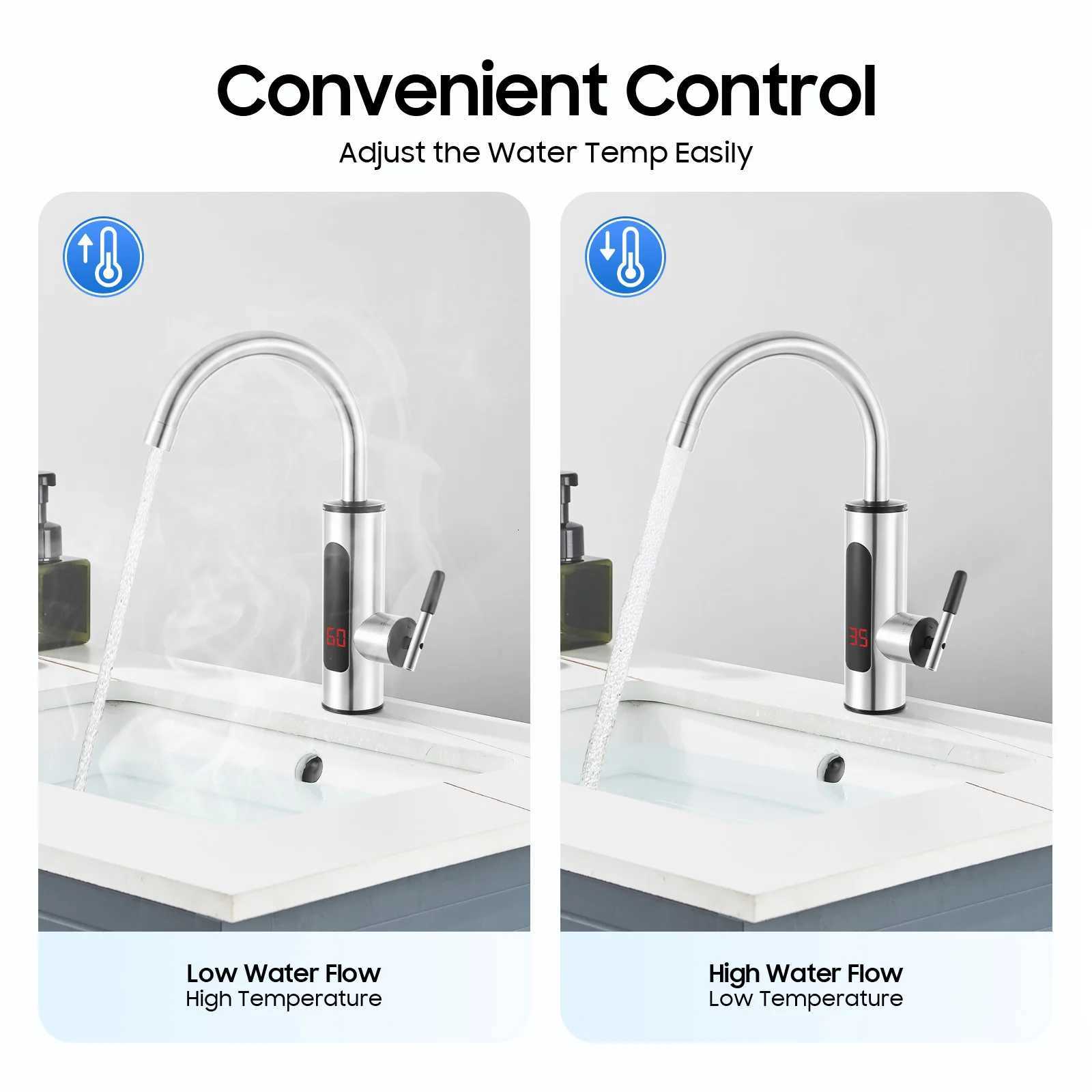 110V 3000W Instant Electric Hot Water Faucet 304 Stainless Steel Kitchen Sink Faucet with LED Display for He Bathro Y251104