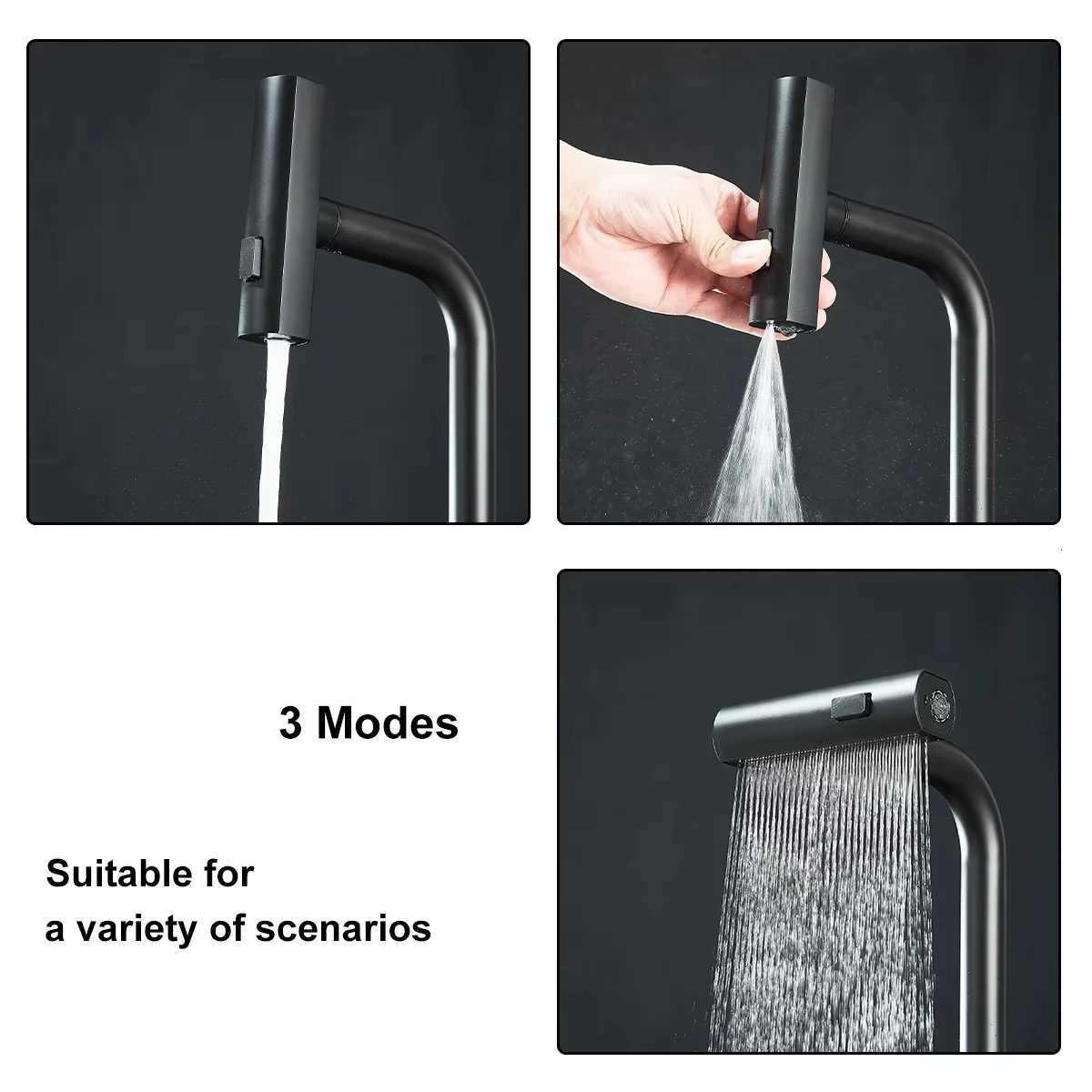 Gunmetal grey pl-out kitchen sink faucet water flow spout stainless steel hot and cold water mixer deck mounted faucet Y251104