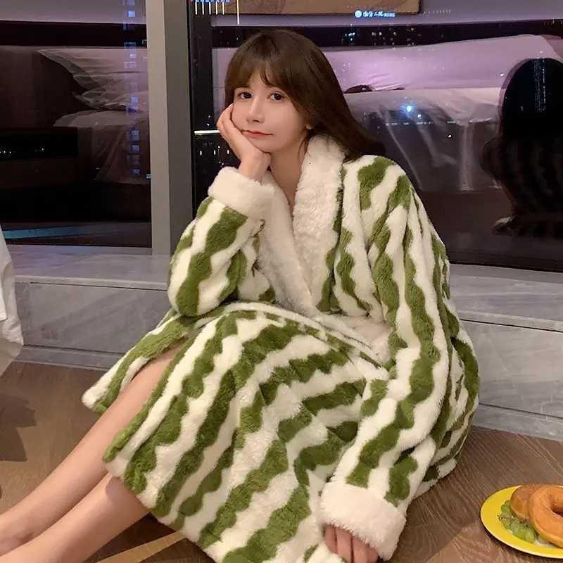 Winter Kimono Warm Flannel Bath Robe Long Coral Fleece Bathrobe Dressing Gown Women Cozy Night Sleepwear Plus Size 3Xl C251104