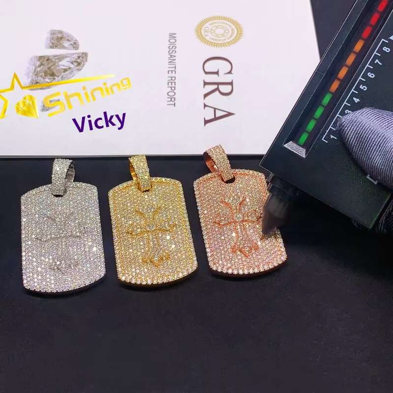 Shining Iced Out Fine Jewelry Luxury 925 Sterling Silver Gold Plated Pendant Custom Hip Hop Moissanite Pendant