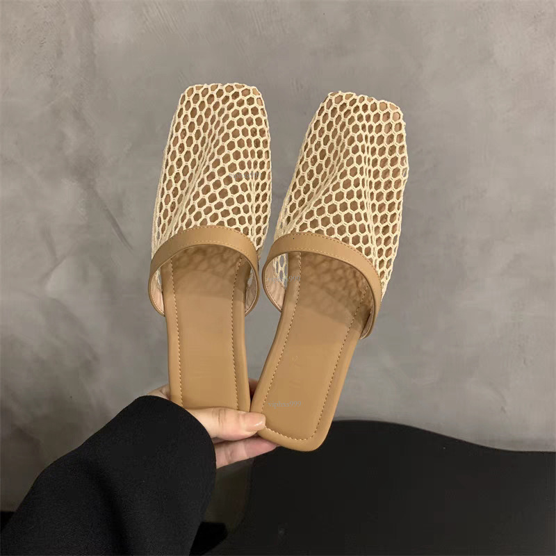 New Designer Sandals With Free Shipping Forest Style Mesh Hollow Toe Half Slipper Women's Summer 2025 Evening Breeze Gentle Low Heel Vacation Bea