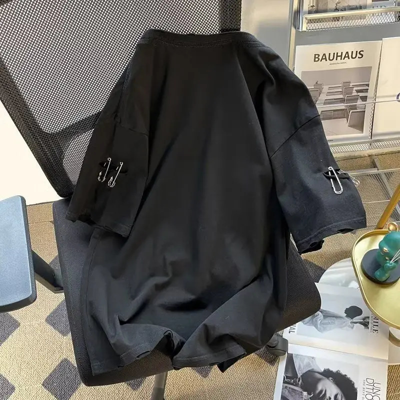 Foufurieux Fashion Ripped Oversized T-shirt Summer Harajuku Street Clothing Hip Hop T-shirt Grunge T-shirt Mens Harajuku T-shirt 250403