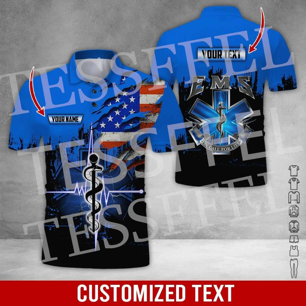 Custom Name Cosplay EMS EMT Medical Paramedic Nurse Worker Retro 3DPrint Summer Polo Shirts Haruku Casual Short Sleeves A2