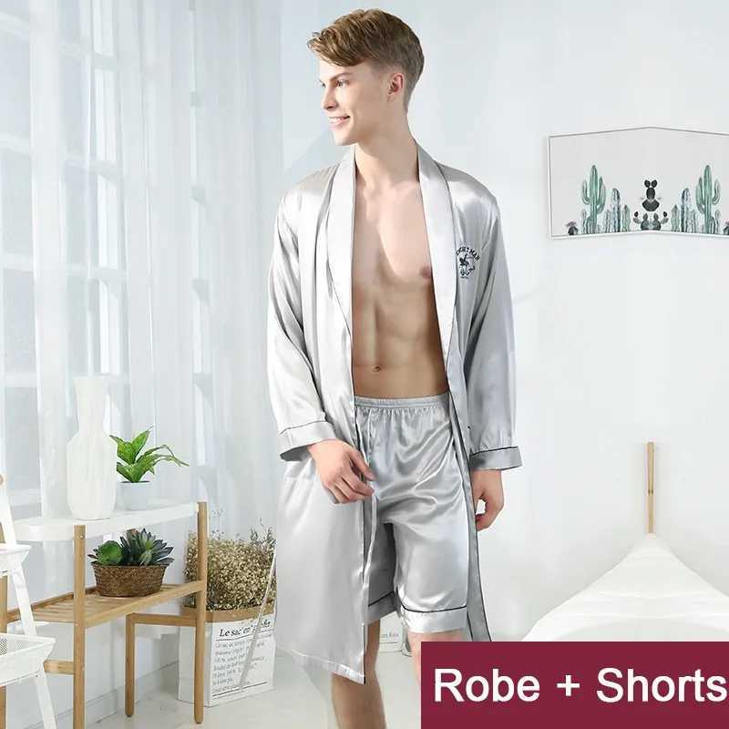 Men Robe Set Satin Loose Kimono Bathrobe Gown Sexy Long Sleeve Autumn Sleepwear Nightgown Bridegroom Wedding Intimate Lingerie C251104