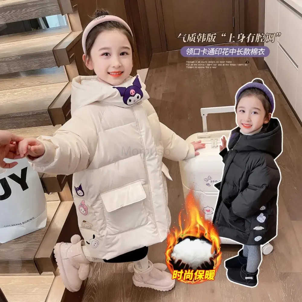 Sanrio New Kawaii Kuromi Children Down Cotton Padded Jacket Coat Cute Thicken Warm Winter Clothes Cotton Coat Kids Cartoon Tops Gift H251104