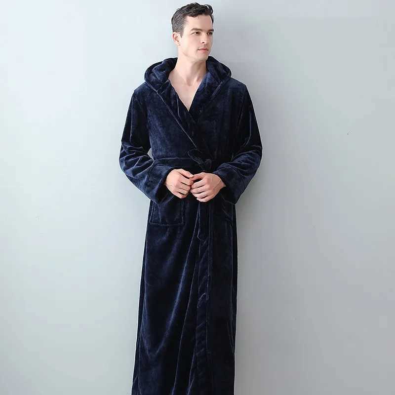 Mens Winter Bathrobe Hooded Robes Long Sleepwear Warm Plush ShawlShower Robe Night Gown Homewear Pajama Man Clothes for Sleep C251104