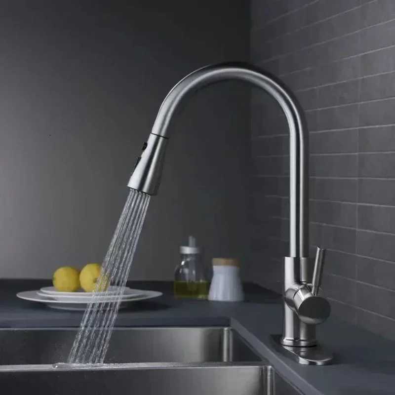 304 Stainless Steel Kitchen Faucet with Hot and Cold Water Mixer Retractable Pl-Out Design for Washing Basin and Sink Y251104