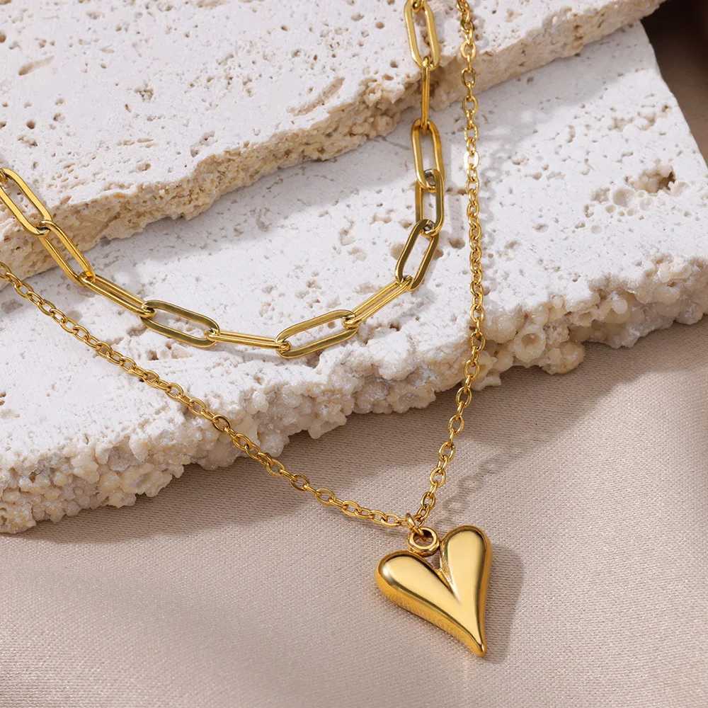 Stainless Steel Heart Pendant Necklace for Women Gold Color Neck Chain Choker Trendy Wedding Party Aesthetic Jewelry AccessoriesXJ251104