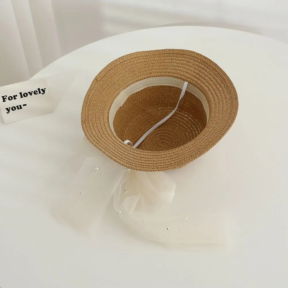 2pcs set Girls Straw Hat Shoulder Bag Kids Summer Holiday Fisherman Hats Baby Princess Lace Pearl Bowknot Beach Straw Sun Cap 250326