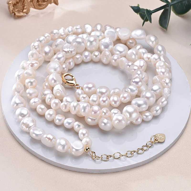 HENGSHENG Baroque Freshwater 5-6mm 8-9mm White Pearl Double Necklace 925 Sterling Silver Trendy Jewelry Gift for Women GirlsXJ251104