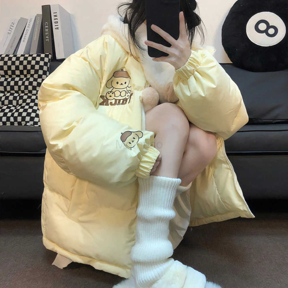 Sanrio Anime Winter Girls Down Jacket Pochacco Cartoon Cute My Melody Thicken Cotton Clothes Stand Collar Coat Loose Warm Sweet Tops H251104