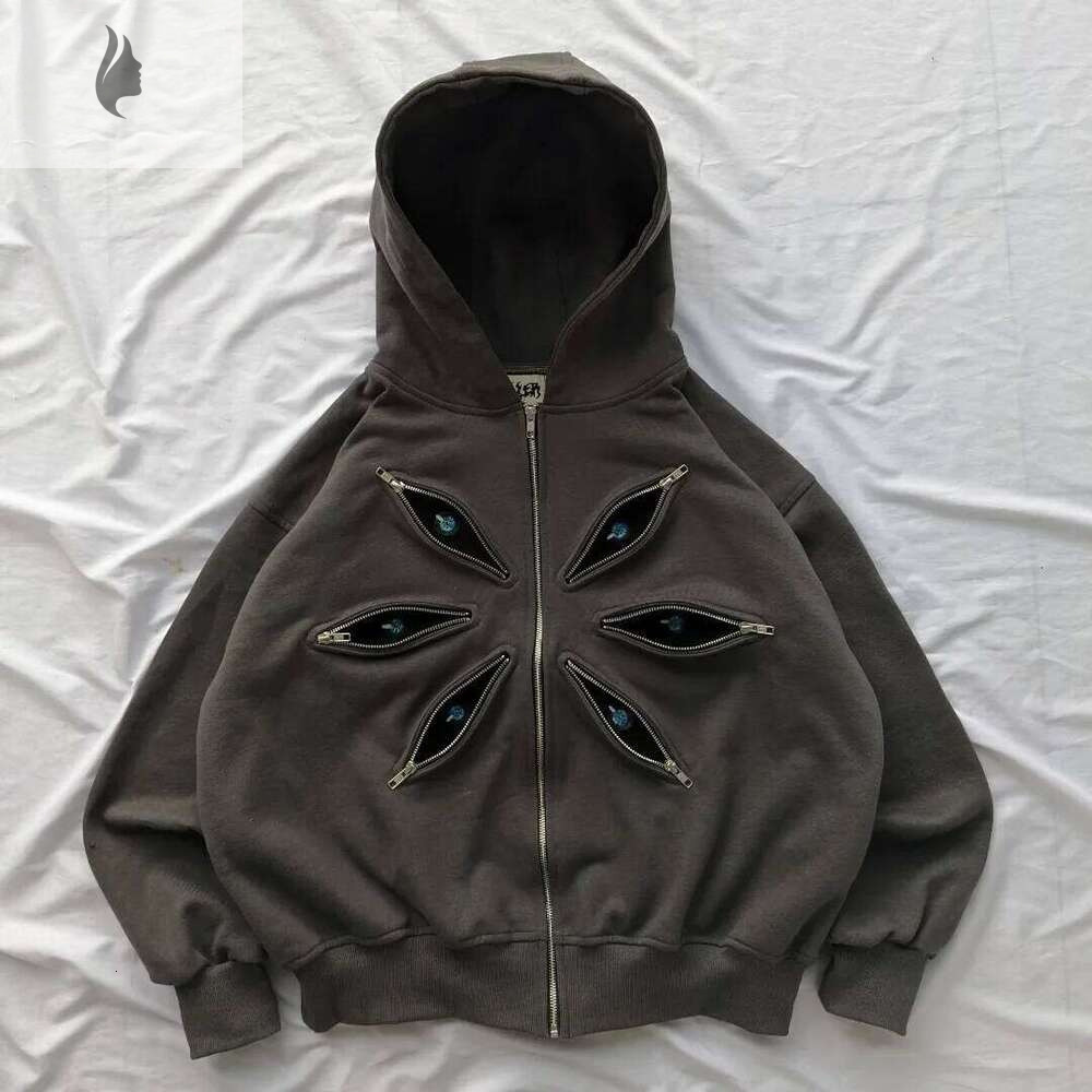hoodie hoodie New Y2K Haruku Retro Hoodie Men and Women Rock Hip Eyes Patchwork Zipper Hood Fashion Street Clothing Casual Jacket Tops jacket jacket