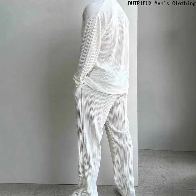 Autumn Loosefit Mens Twopiece Set Business Casual Oversized Longsleeved Shirt and Pants Suit Soft Comfortable Mens Outfit J251104