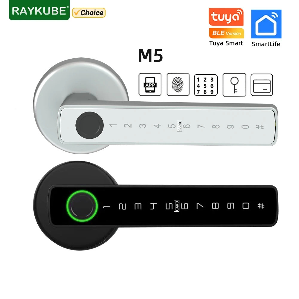 RAYKUBE M5 Tuya BLE Fingerprint Door Lock Digital Electronic Lock with Password/Key/IC Card/ Smartlife/ Tuya APP Unlock 250402