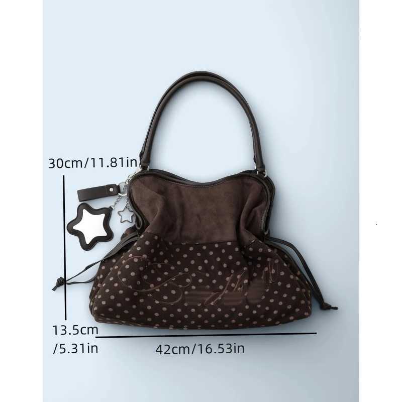 Mori Dimsum Bag Fashion Y2K New Handbag for Women Polka Dot Shoulder Bag with Top Handle Cute Brown Tote Bag for Ladies X251104
