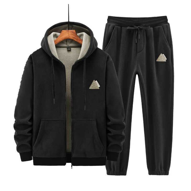 Mens Sherpa Hoodie Jogger Set Winter Thermal Fleece Tracksuit Men Outdoor Casual Sportswear Mans Two Piece Sets J251104