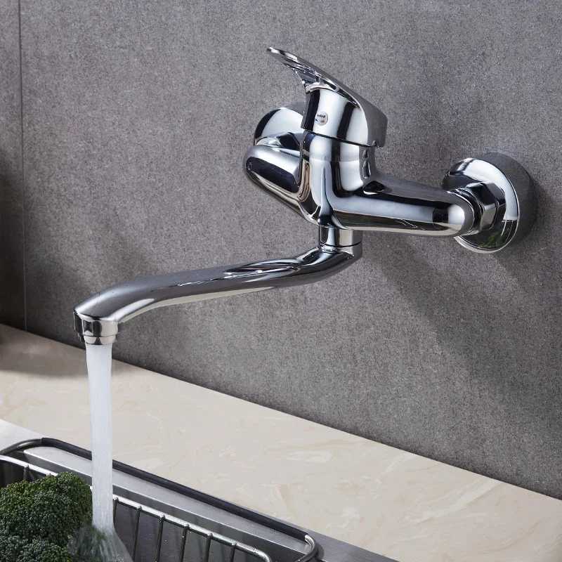 Double Hole Sink Faucet Kitchen Faucets Bathtub Faucet Wall Mounted HotCold Water Mixer Tap Single Handle Chre Taps Y251104