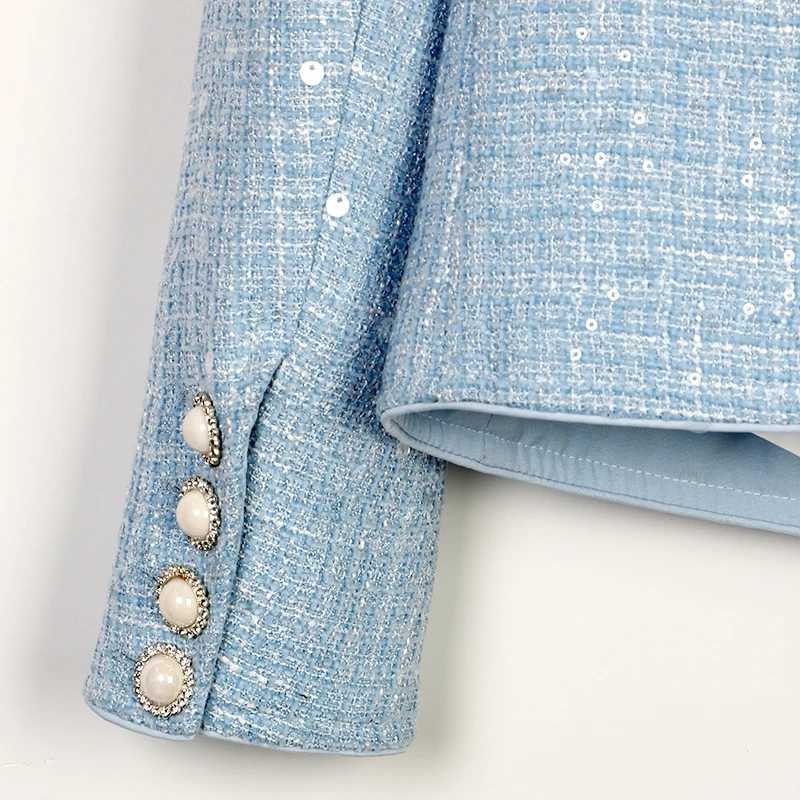 New fashion Glacier Blue woven wool heavy industry nail bead sequins celebrity temperament small fragrance style jacket J251103