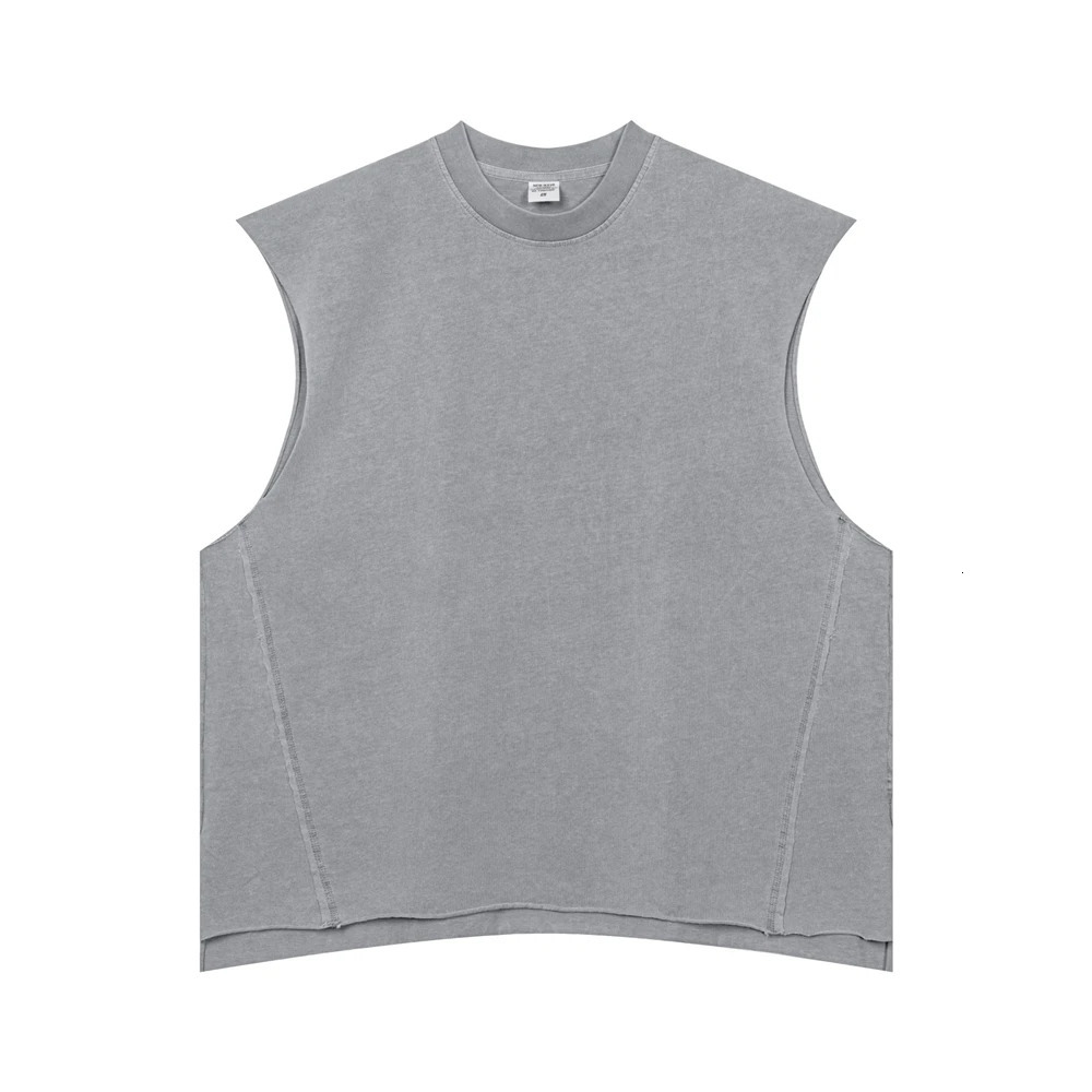 Large size washed cotton board vest mens sleeveless cut T-shirt hip-hop streetwear 250402