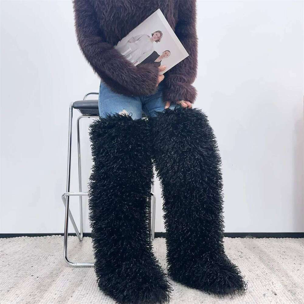Womens Mongolian Thigh Highs Faux Boots Winter Warm With Fur Inside
