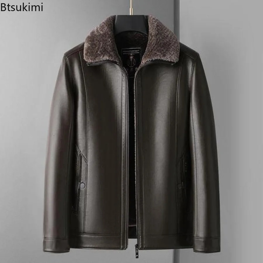 Leather Jackets Mens Autumn Winter Fleece Warm Motorcycle Coats Fashion Business Casual PU Leather Jackets Men Slim Outerwear 251103