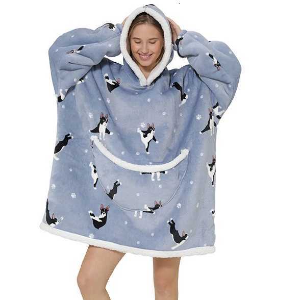 Winter Novelty Flannel Robe Large Size Hooded Nightgown Sleepwear Thickened Warm Coral Fleece Lazy Blankets Loose Home Dress C251104